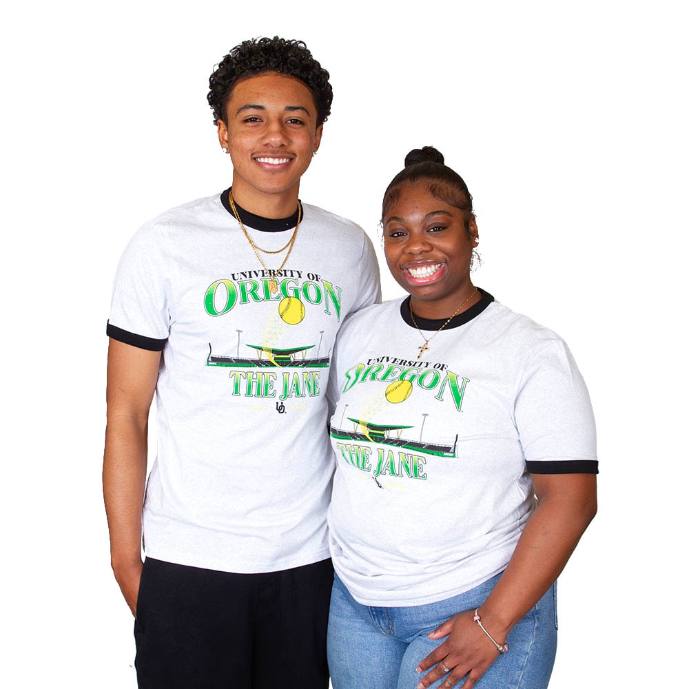 Jane Sanders Stadium, Grey, Crew Neck, Cotton Blend, Men, Softball, Ringer, U-Scape, University of Oregon, T-Shirt, 954145